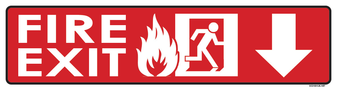 Fire Exit Sign with Down Arrow
